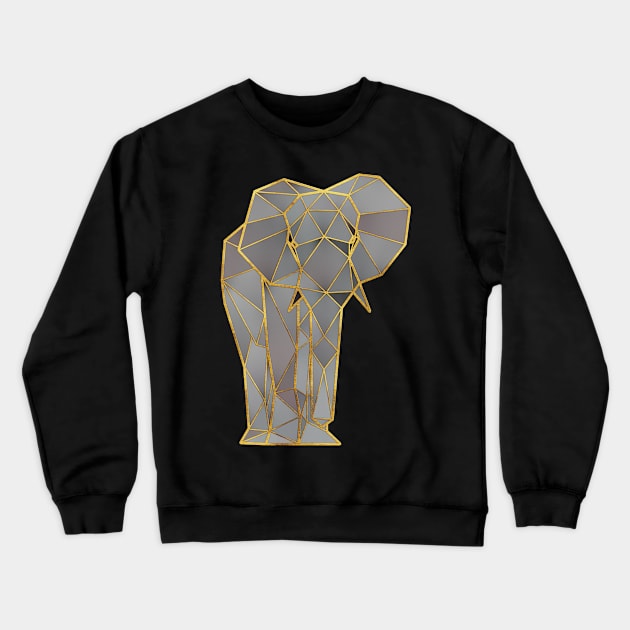 Elephant Geometric Gold Lines Crewneck Sweatshirt by HappyGiftArt